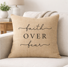 Faith Over Fear – Faith-Inspired Linen Throw Pillow