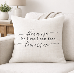 Because He Lives – Faith-Inspired Linen Throw Pillow