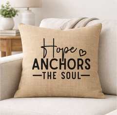 Hope Anchors the Soul – Faith-Inspired Linen Throw Pillow