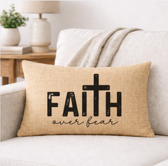 Faith Over Fear – Faith-Inspired Linen Throw Pillow