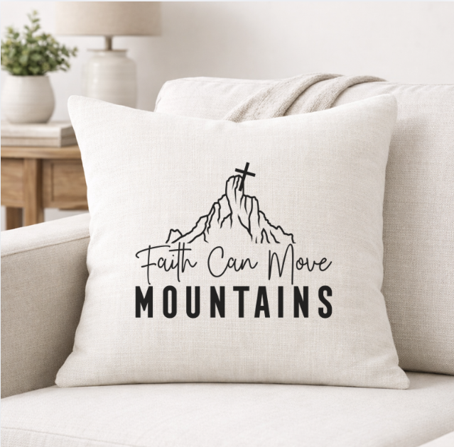 Faith Can Move Mountains – Faith-Inspired Linen Throw Pillow