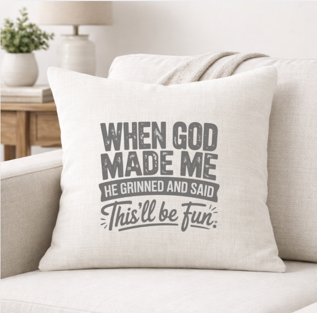 When God Made Me – Faith-Inspired Linen Throw Pillow