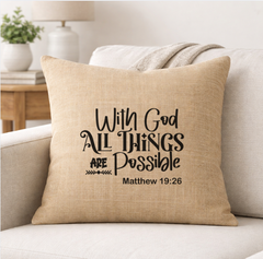 With God All Things Are Possible – Faith-Inspired Linen Throw Pillow