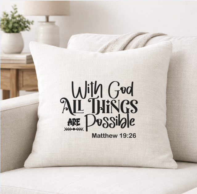 With God All Things Are Possible – Faith-Inspired Linen Throw Pillow
