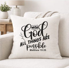 With God All Things Are Possible– Faith-Inspired Linen Throw Pillow
