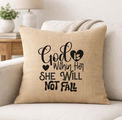 She Will Not Faith – Faith-Inspired Linen Throw Pillow