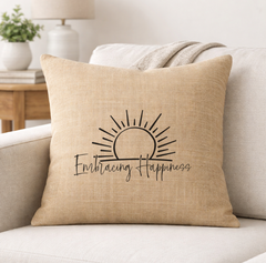 Embracing Happiness – Faith-Inspired Linen Throw Pillow