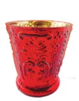 Embossed Recycled Mercury Glass Tealight/Votive Holders, Red