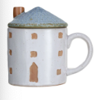 Stoneware House Shaped Mug w/ Lid, 2 Styles