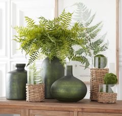 Antique Olive Green Matte Glass Bottle Vase