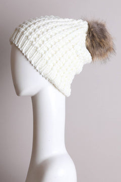 Textured Beanie With Pom Pom
