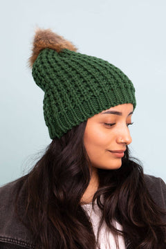 Textured Beanie With Pom Pom