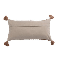 Woven Cotton Striped Lumbar Pillow with Chambray Back & Tassels