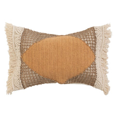 Woven Cotton & Jute Lumbar Pillow w/ Macrame