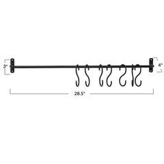 Metal Wall Hook w/ 7 Hooks, Black