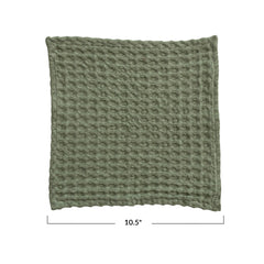 Stonewashed Cotton Waffle Weave Dish Cloths, Green Set