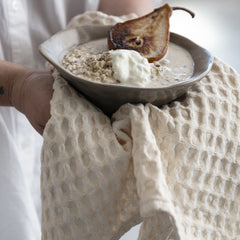 Stonewashed Cotton Waffle Weave Tea Towel, Natural Color