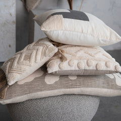 Cotton Lumbar Pillow w/ Botanical Print & Fringe, Sage Color & Natural