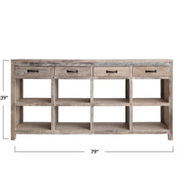 Reclaimed Wood Sideboard w/ 4 Drawers &amp; 8 Sections, Bleached Finish