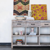 Reclaimed Wood Sideboard w/ 4 Drawers &amp; 8 Sections, Bleached Finish