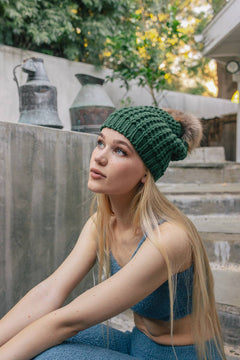 Textured Beanie With Pom Pom