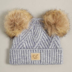 Baby Criss-Cross Beanie with Double Pom-Pom