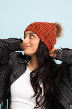 Textured Beanie With Pom Pom