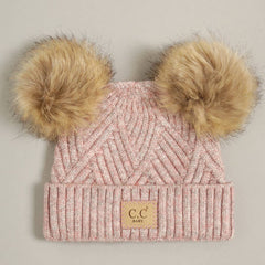 Baby Criss-Cross Beanie with Double Pom-Pom