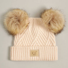 Baby Criss-Cross Beanie with Double Pom-Pom