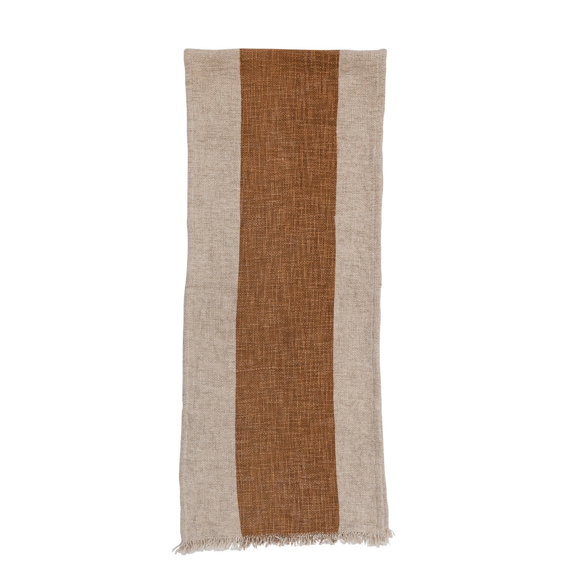 Cotton &amp; Linen Table Runner w/ Stripe &amp; Fringe