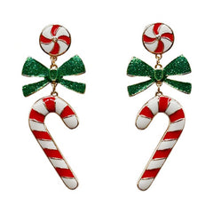 Christmas Candy Cane & Ribbon Post Earrings