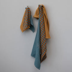 Cotton Waffle Weave Tea Towels w/ Jute & Wood Bead Tie