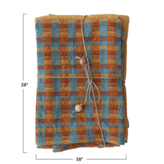 Cotton Waffle Weave Tea Towels w/ Jute & Wood Bead Tie