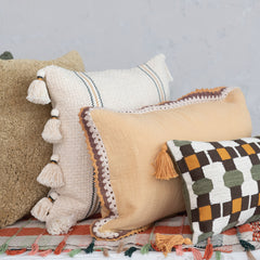Cotton Lumbar Pillow w/ Crocheted Edge
