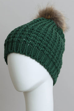 Textured Beanie With Pom Pom