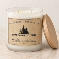 Evergreen Cottage 16 oz two-wick candle with wood lid
