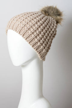 Textured Beanie With Pom Pom