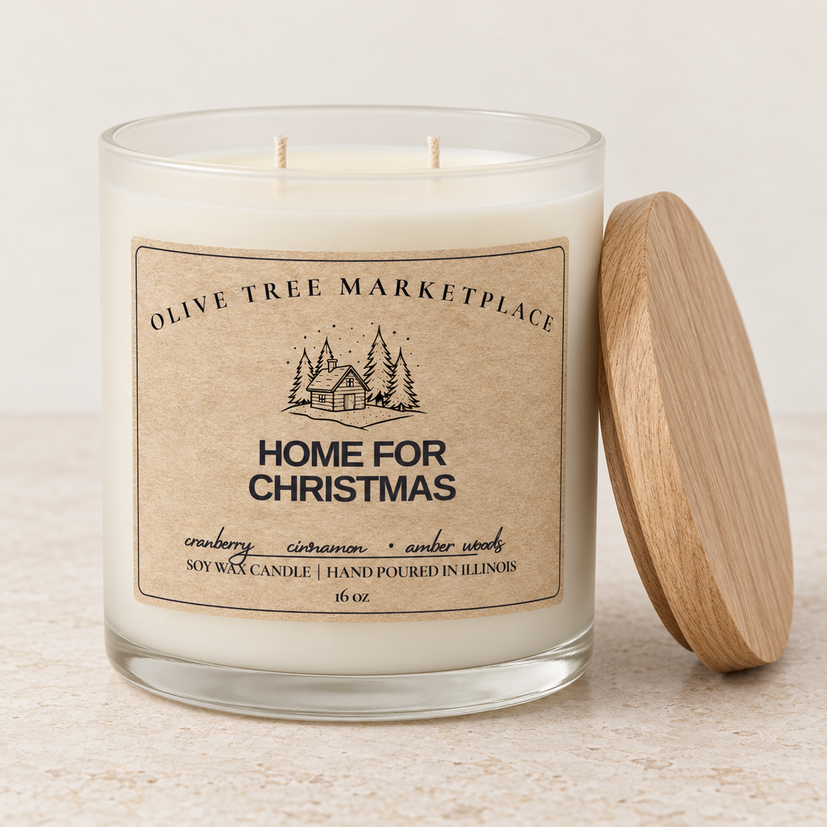 Home for Christmas 16 oz two-wick candle with wood lid