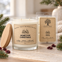 Home for Christmas candle and coordinating wax melt lifestyle image