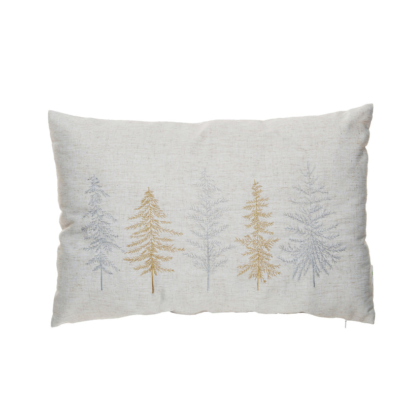Fabric Blend Lumbar Pillow w/ Embroidered Trees