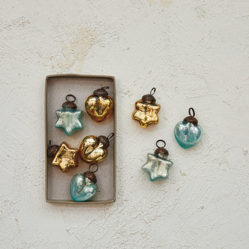 Mercury Glass Heart & Star Ornaments