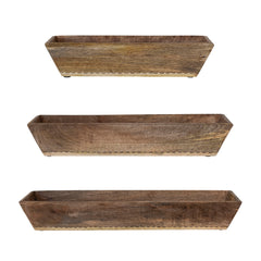 Hand-Carved Mango Wood Trugs, Natural