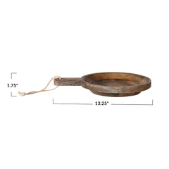 Carved Mango Wood Bowl w/ Handle & Jute Tie, Natural