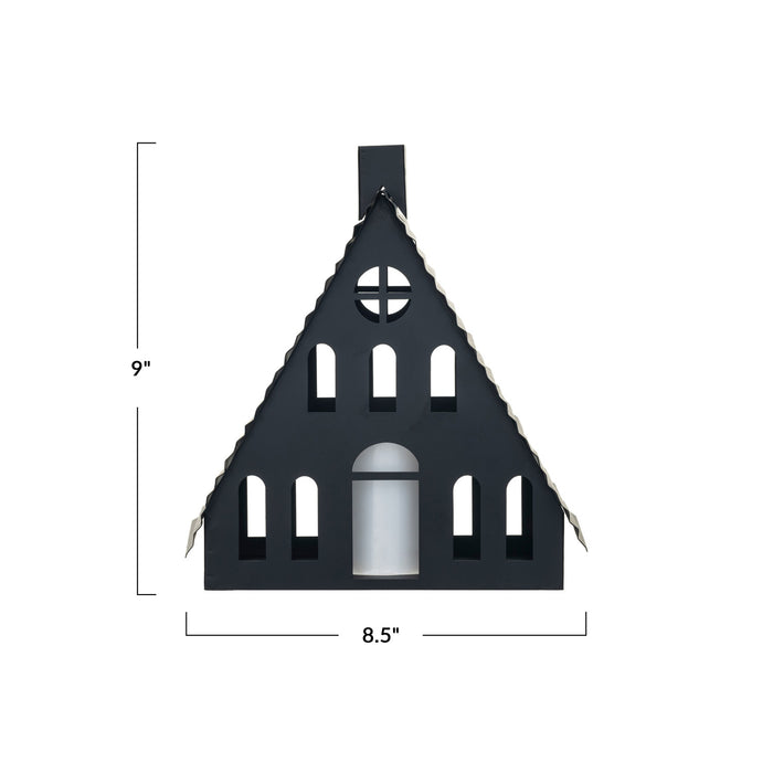 Metal House w/ LED Candle, Black