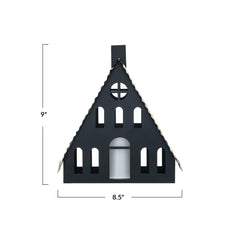 Metal House w/ LED Candle, Black