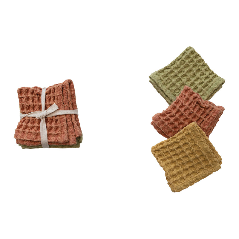 Square Stonewashed Cotton Waffle Weave Dish Towel Set