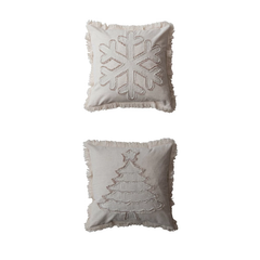 Square Woven Cotton & Linen Pillow w/ Fringe, 2 Styles
