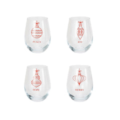 Stemless Wine Glass with Ornament & Word