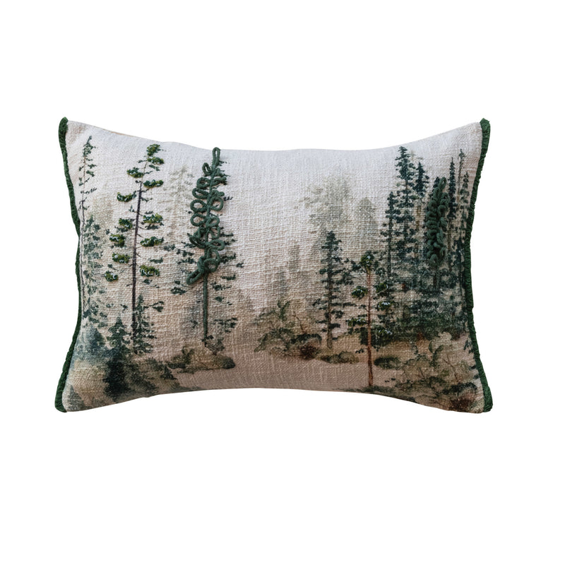 Cotton Printed Lumbar Pillow With Trees