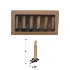 Plastic Candle Clip-On Ornaments w/ Tinsel & LED Light, Boxed Set of 6